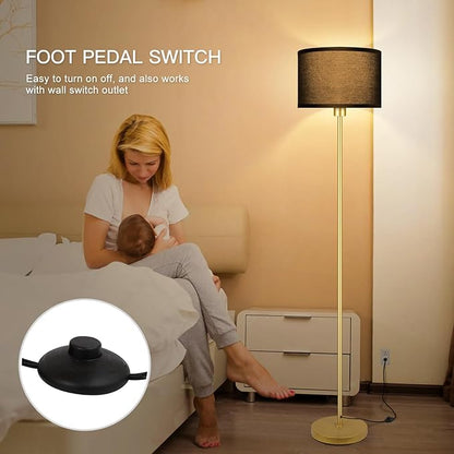 Floor Lamp, Black Standing Lamp, 58" Tall Lamps for Living Room, Simple Pole Lamp with Black Lampshade, On/Off Foot Pedal, Bright Dimming Light for Kids Room Bedroom Office Decor - Gold(No Bulb)