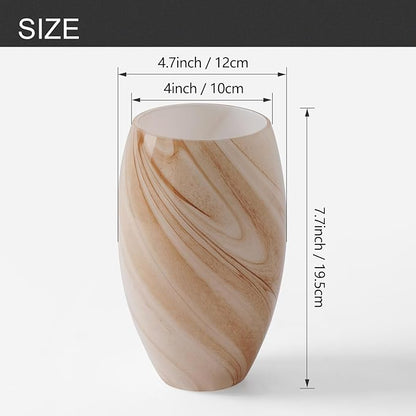 Fixture Replacement Globe Shade,Lampshade for E26 Base 1-5/8 Inch Fitter, Color Art Glass Oval Lampshade Cover for Pendant Kitchen Wall Sconce Chandelier Vanity Light (1, Brown and White)