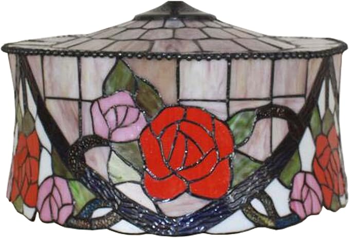 18 Inch Lamp Shade Replacement, Only Tiffany Stained Glass Lamp Chimney Straw Hat Floral Design, Baroque Rose Sunflower Orange Green Beige Fit for Table Lamp Pendant Light Floor Lamp,E