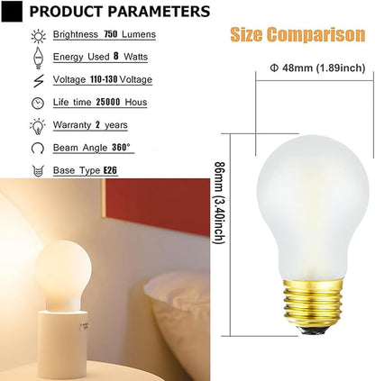 Frosted A15 Led Bulb 8W Equal 75 Watt E26 Light Bulb Soft White 3000K Dimmable E26 Edison Bulb for Ceiling Fan Light Bulbs,Wall sconces and Refrigerator Light Bulb 800lm,AC120V, 6Pack