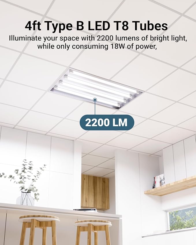 Sunco 10 Pack T8 LED Bulbs 4 Foot, LED Fluorescent Tube Replacement, 4ft LED Tube Light, Ballast Bypass, 18W, 2200 LM, Selectable CCT 3000K/3500K/4000K/5000K/6000K, Single Ended Power, Frosted Lens UL