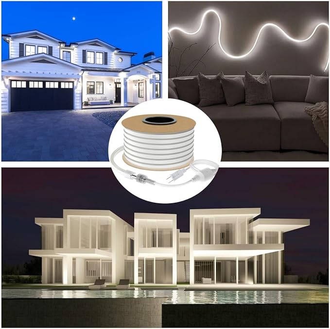 65.6FT LED Neon Rope Light, Connectable & Cuttable 6000K Daylight Neon Lights, IP65 Waterproof Indoor/Outdoor Rope Lighting for Home & Commercial Use, ETL Listed 120V, Uniform Glow