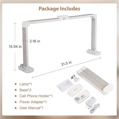 FAHKNS Large Half-Moon Light for Nail Desk, 34IN Foldable LED Lamp with Phone Holder, 3000-6000K Color Temperature, Stepless Brightness Adjustment, Nail Art, Tattooing, White with Diamonds