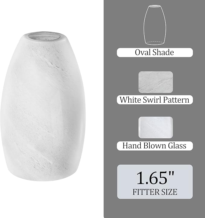 White Swirl Art Glass Pendant Lamp Shade Glass chandeliers Cover Mini Oval Light Shade Replacement Shade Only Light Fixtures for Kitchen Island pendant light 1-Pack 4.72"