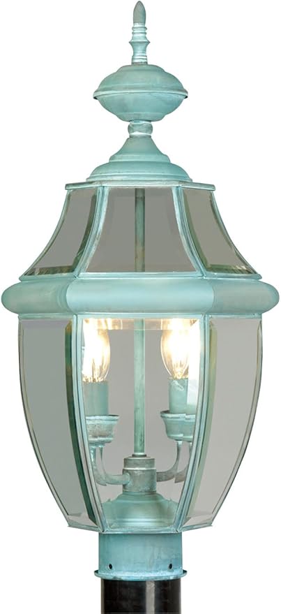 Livex Lighting 2254-06 Outdoor Post with Clear Beveled Glass Shades, Verdigris