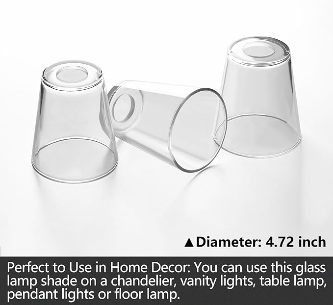 Fixture Replacement Clear Glass Shade, E26 Base with 1-5/8" Fitter, 6-Pack Cone Replacement Shades for Pendant Light, Wall Sconce, Vanity Light, Table Lamp