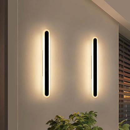 2 Pack 39.3inch Long Outdoor Led Wall Lights, IP65 Waterproof Black Outside Porch Sconces, 3 CCT 3000K/4500K/6000K, 36W, Oval Modern Exterior Wall Lighting for Garage, Patio, House, Garden
