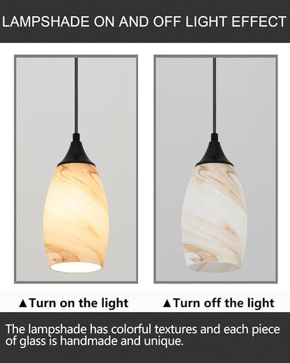 ANYLOVE Vintage Art Brown Stripe Pendant Lighting,1-Pack Hand Glass Hanging Light Fixture,Adjustable Cord for Kitchen,Hallway,Dining Room