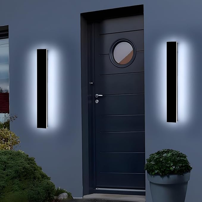 Mikeru 23.6" 2Pack Outdoor Wall Sconce 6000K Cool White - IP65 Waterproof Black Exterior Light, Hardwired Wall Mounted Fixture for Porch, Patio & Entryway | Non-Dimmable Weatherproof Design