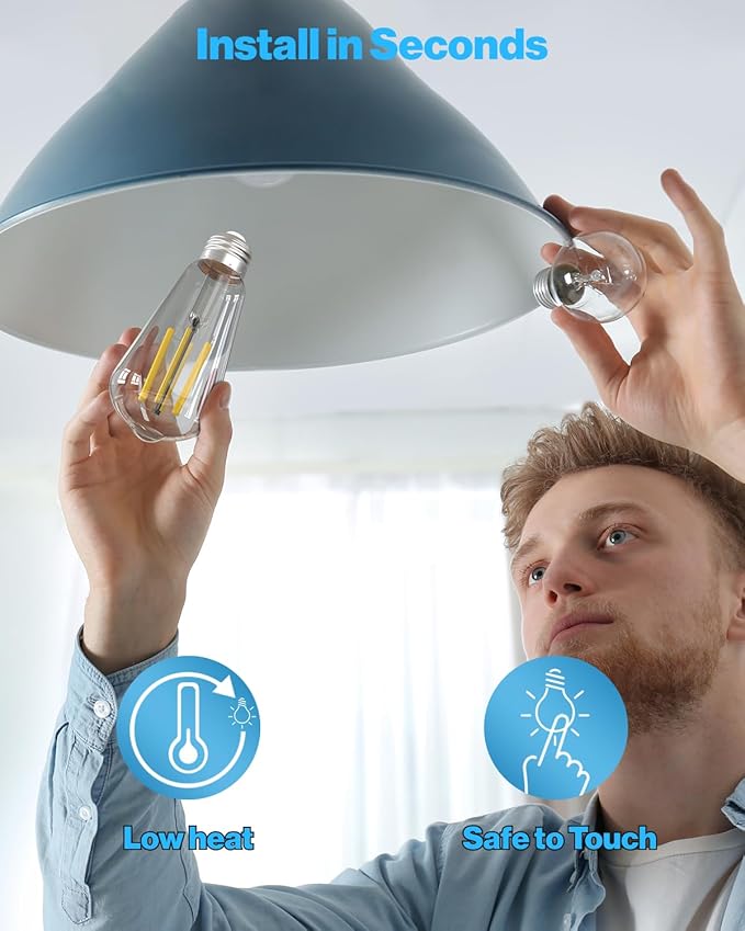 Sunco 12 Pack Vintage LED Edison Bulbs, 75W Equivalent 8.5W, 1000 LM, Dimmable ST58 Filament, ST18, 5000K Daylight, E26 Medium Base, Clear Glass Light Bulbs
