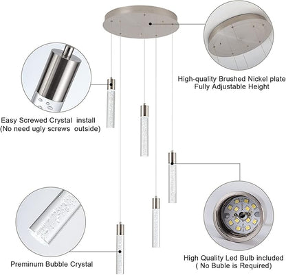 5-Light Pendant Lights for Kitchen Island, Kitchen Pendant Lighting Over Island,Integrated Modern Pendant Light with Crystal 40W,6000k Dimmable…