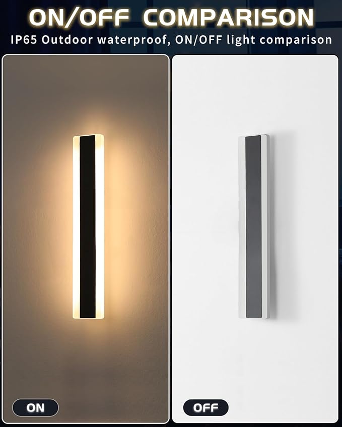 Mikeru 2Pack 23.6inch Outdoor Light Fixtures, 3000/4500/6000K 3 Color Modern Black Linear Wall Lights Front Porch Light Wall Mounted Led Lighting for Basement, Shop,Garage Non-Dimmable