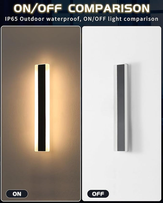 Mikeru 2Pack 23.6inch Outdoor Light Fixtures, 3000/4500/6000K 3 Color Modern Black Linear Wall Lights Front Porch Light Wall Mounted Led Lighting for Basement, Shop,Garage Non-Dimmable