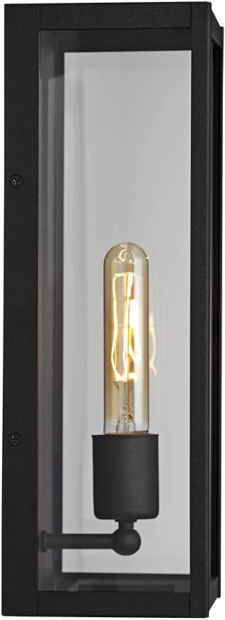 John Timberland Cornell Modern Industrial Box-Shaped Outdoor Wall Light Fixture Sand Black Metal 14 1/4" Clear Glass for Exterior House Porch Patio Outside Deck Garage Yard Front Door Garden