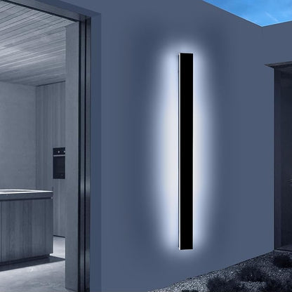 57inch Exterior Wall Light Fixture, 6000K Cold White, Modern Long Outdoor Wall Sconce, IP65 Waterproof, 50W, Black Minimalist Outside LED Strip Light for Garage, Patio, Balcony, Fence