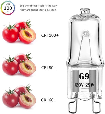 G9 Halogen Bulb 120V 25W T4 Type 2 Pin Base, Replacement for Range Hood Lights, Bathroom Light Bulbs, Microwave Ovens Candle Warmer Light Bulbs, Wax melt Bulbs Dimmable Warm White (6 Pack)