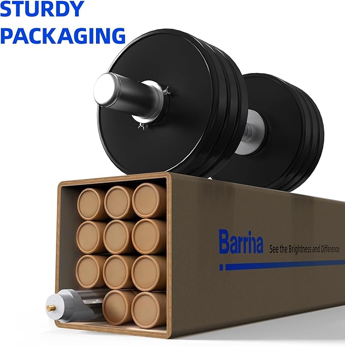 Barrina T8 T10 T12 LED Tube Lights, Dual-End Powered, Remove Ballast, Type B Bulbs, 8FT, FA8, 44W, 6500K Super Bright, 5500LM, LED Replacement for Fluorescent Tubes, Clear Cover, ETL Listed, 4 Packs