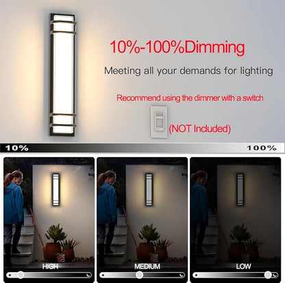 2Packs 36w 3000K Outdoor Wall Lights, LED Dimmable Modern Porch & Patio Wall Light Fixture, 23.6in Black Exterior Sconce Wall Mounted Lights Suitable for Garage Living Room Courtyard House(3000K)