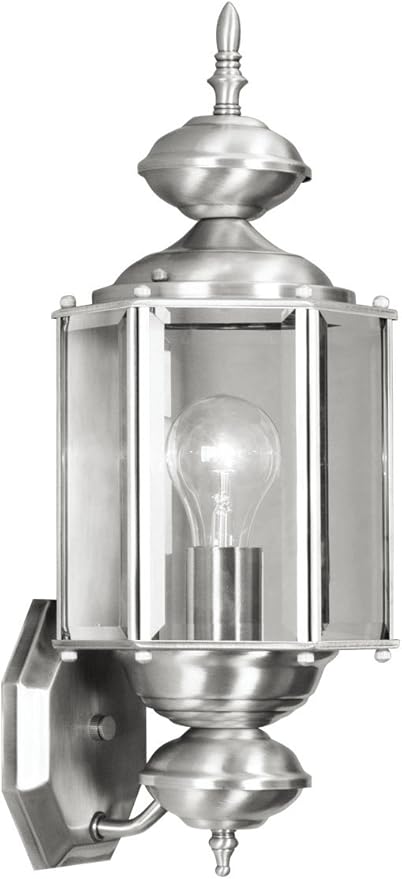 Livex Lighting 2006-91 Outdoor Wall Lantern with Clear Beveled Glass Shades, Brushed Nickel