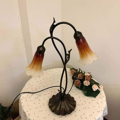 Bieye L10698 Lily Flower Blown Glass Accent Table Lamp for Living Room Bedroom Decoration (2-Light, Orange)