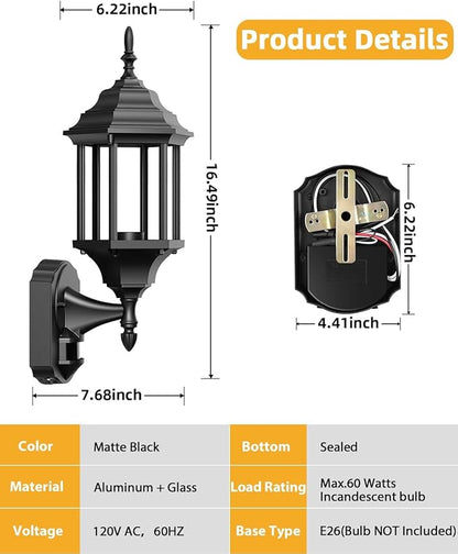 Redluck Motion Sensor Outdoor Lights, 2 Pack 16 inch Dusk to Dawn Outside Porch Lights, Waterproof Anti-Rust Aluminum Outdoor Wall Lights Exterior Lighting Fixtures for House, Garage, Front Door