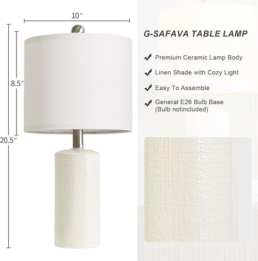 20.5" Small Table Lamps for Living Room Lamp Set of 2 Ceramic Lamps for Bedroom Bedside Lamps Modern Boho Lamps for Night Stands Farmhouse Nightstand Lamp Side End Table Lamp, White
