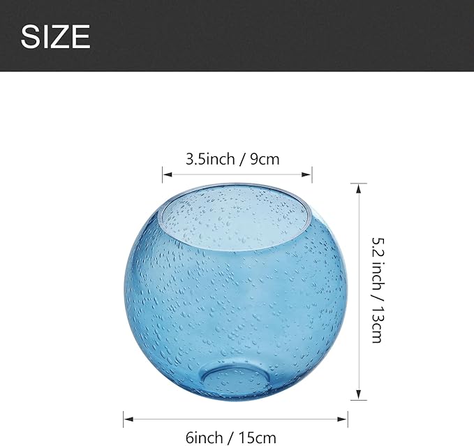 3 Pack Fixture Replacement Globe Shade, 6 Inch Diameter, E26 Base 1-5/8 Inch Fitter, Glass Globe Lampshade Cover for Pendant Wall Sconce Chandelier Vanity Light (3 Pack 6 Inch Blue Seeded Glass)