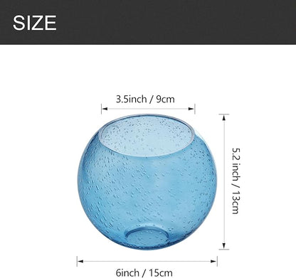 3 Pack Fixture Replacement Globe Shade, 6 Inch Diameter, E26 Base 1-5/8 Inch Fitter, Glass Globe Lampshade Cover for Pendant Wall Sconce Chandelier Vanity Light (3 Pack 6 Inch Blue Seeded Glass)