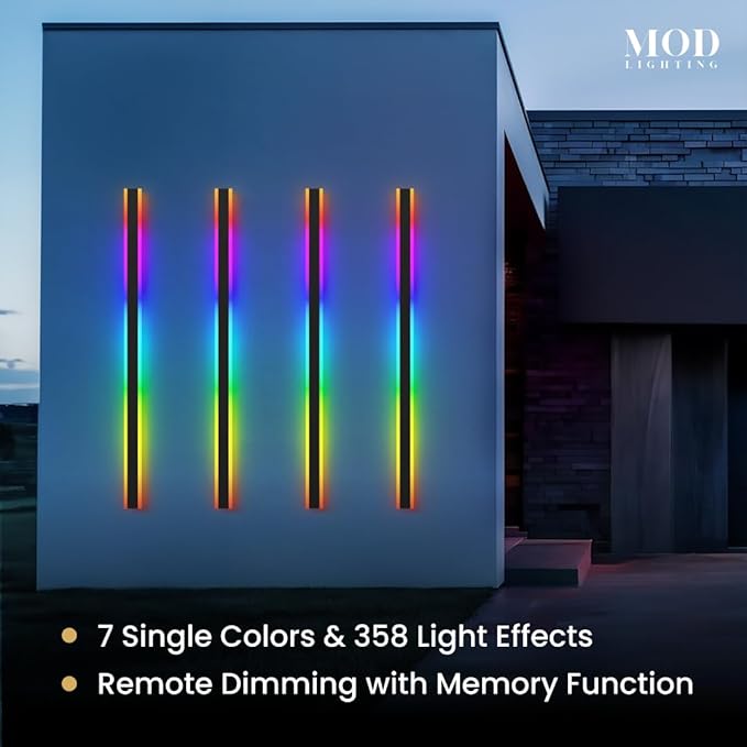 𝗠𝗢𝗗 𝗟𝗜𝗚𝗛𝗧𝗜𝗡𝗚 Haylen RGB | Waterproof Outdoor Wall Lights, Dimmable with Remote, 7 Colors and 358 Light Effects, Long Wall Sconce, Modern Linear Exterior Light Fixture, 1-Pack (RGB | 79")