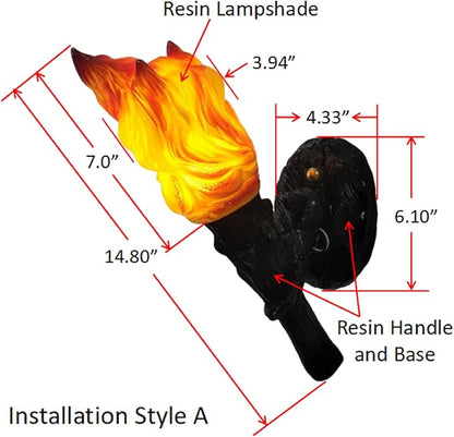 Realistic Torch Light Sconce Indoor,Rustic Retro Torch Wall Sconce Suitable for Medieval Themed Room Dungeon Basement Bar Restaurant Halloween Christmas,Resin Lampshade,Not Waterproof