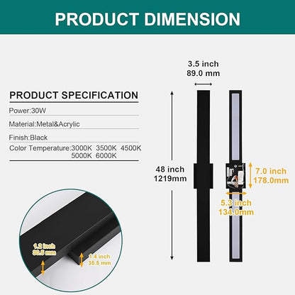 2 Pack Modern Outdoor Wall Lights for Patio,48 inch Long Outdoor LED Wall Lights,LED Long Linear Exterior Lighting,Outside Linear Wall Light for Porch,Patio,Enterway,Front Door