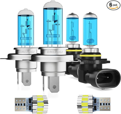 Headlight Bulbs License Plate Lights Fit For Toyota RAV4 2001-2005 Lights,9003/H4 High/Low Beam Halogen Bulb + 9006 Fog Lights + T10 License Plate Lights,Plug N Play,6 Pack