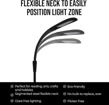 Stella Sky Two Premium 10W LED Task Light Floor Lamp - Black - Adjustable Dimmable Low Vision Natural Sunlight - Bright Macular Degeneration Lighting - Hobby, Crafting, Sewing, Artist, Reading, Office