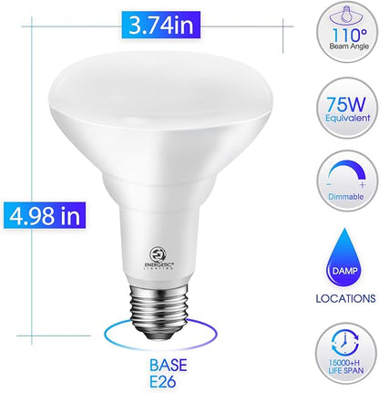 Energetic BR30 LED Recessed Light Bulb, 11W=75W, 2700K Soft White, 900LM, Dimmable Ceiling Flood Light Bulb for Cans, CRI85+, 6-Pack