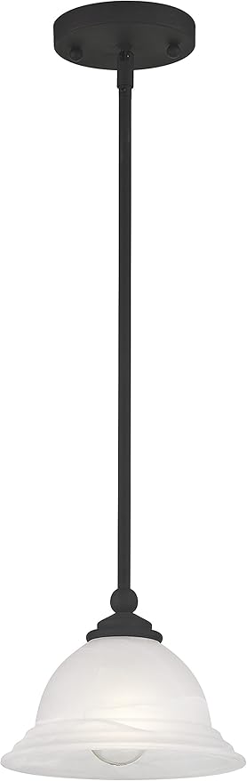 Livex Lighting Glass Shade 4256-04 North Port 1 Light Black Mini Pendant with White Alabaster Glass