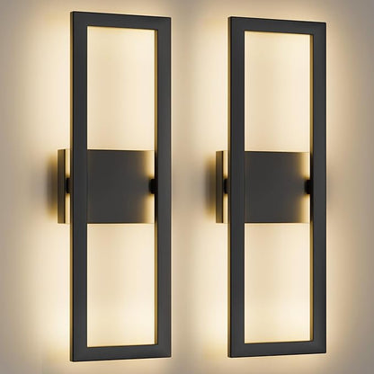 LamQee 22" Modern Outdoor Wall Lights 2 Packs, 3000K 1450LM LED Large Exterior Lighting Fixtures with Rectangle Frame, Matte Black Linear Outside Sconce Wall Mount for House Porch Patio Garage Door