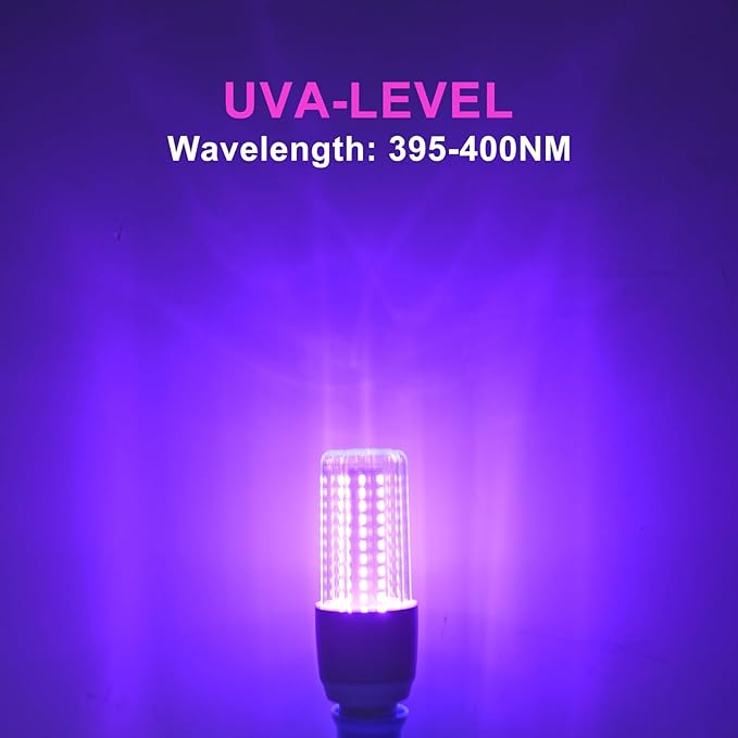 LED Black Light Bulb 15W UV Blacklight 100W Replacement 120V E26 Base, UVA Level 395-400nm Glow in The Dark for Body Pain, Blacklights Party, Halloween Decoration，2 Pack