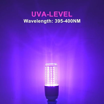 LED Black Light Bulb 15W UV Blacklight 100W Replacement 120V E26 Base, UVA Level 395-400nm Glow in The Dark for Body Pain, Blacklights Party, Halloween Decoration，2 Pack