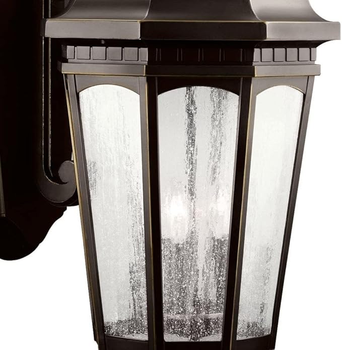Kichler Courtyard 26.5" 3 Light Outdoor Wall Light with Clear Seeded Glass in Rubbed Bronze