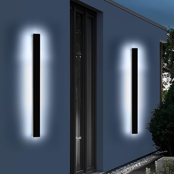 Mikeru 47.2" 2Pack Outdoor Wall Sconce 6000K Cool White - IP65 Waterproof Black Exterior Light, Hardwired Wall Mounted Fixture for Porch, Patio & Entryway | Non-Dimmable Weatherproof Design