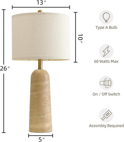 BOBOMOMO 27.25" Modern Table Lamp Set of 2, Warm Beige Resin Lamp with Natural Stone Look, Lamps for Living Room with Linen Shades, Bedside Lamp for Bedroom, Living Room, Nightstand, Entryway
