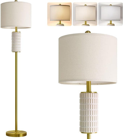 PoKat Ceramic Gold Floor Lamp with Remote, 64" Modern Floor Lamps for Living Room with Stepless Dimmable Colors Temperature, Tall Standing Lamp for Living Room Bedroom Reading, 9W Bulb Included