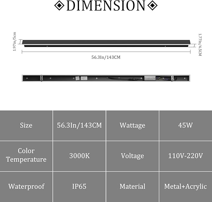 56In Long Outdoor Light,IP65 Waterproof Modern Exterior Lighting Fixture 3000K Linear Outdoor Light for Porch Courtyard