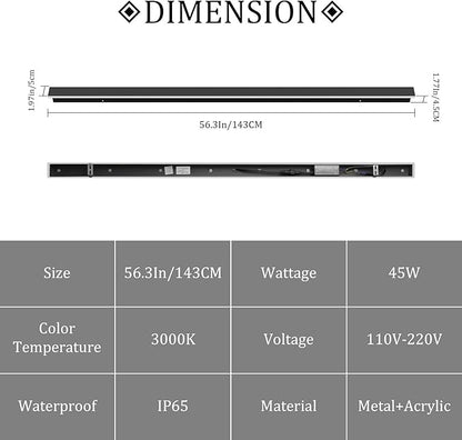 56In Long Outdoor Light,IP65 Waterproof Modern Exterior Lighting Fixture 3000K Linear Outdoor Light for Porch Courtyard