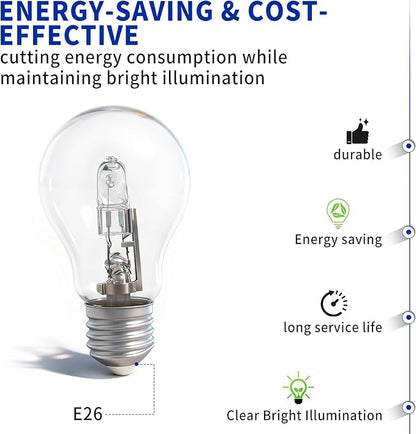 043168787963 78796 Halogen Light Bulb for A19 Types 43 Watt 120V 60 Watt Replacement E26 Thread for Table Lamps 4PCS