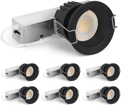 Adetu 2 Inch 5CCT Black Anti-Glare LED Downlight with Junction Box, 2700K/3000K/4000K/5000K Selectable, CRI90+, 8W COB, 840LM, IP65 Waterproof, Dimmable-ETL and Energy Star Certified (Black,6 Pack)