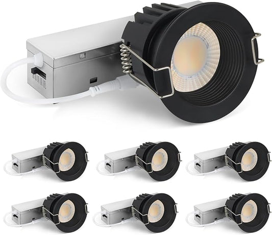 Adetu 2 Inch 5CCT Black Anti-Glare LED Downlight with Junction Box, 2700K/3000K/4000K/5000K Selectable, CRI90+, 8W COB, 840LM, IP65 Waterproof, Dimmable-ETL and Energy Star Certified (Black,6 Pack)