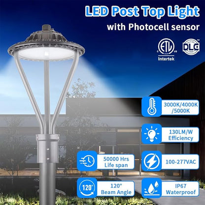 LED Post Top Light 75/100/150W Adjustable 19500 LM 3000/4000/5000K LED Circular Area Light Outdoor Pole Lights with Photocell, IP67 Parking Lot Lights Fixture Commercial Lighting, 100-277V