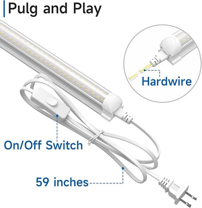 SHINESTAR 8FT 20-Pack LED Shop Light, Linkable T8 Tube Light Fixture for Garage, Basement, Office, 9000LM Super Bright, Daylight White 5000K, Plug and Play