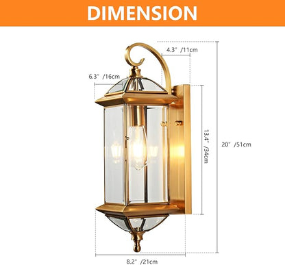 Milaii Copper Exterior Wall Light 20" H Outdoor Light Fixture Waterproof Wall Sconce Oil Rubbed Brass Porch Light with Clear Glass Lantern Wall Mount Lights for House Garage Patio Aisle